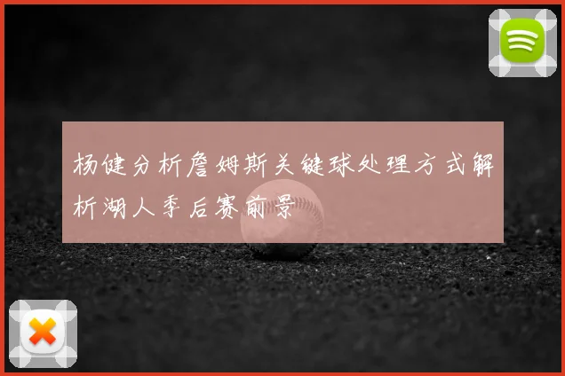 杨健分析詹姆斯关键球处理方式解析湖人季后赛前景